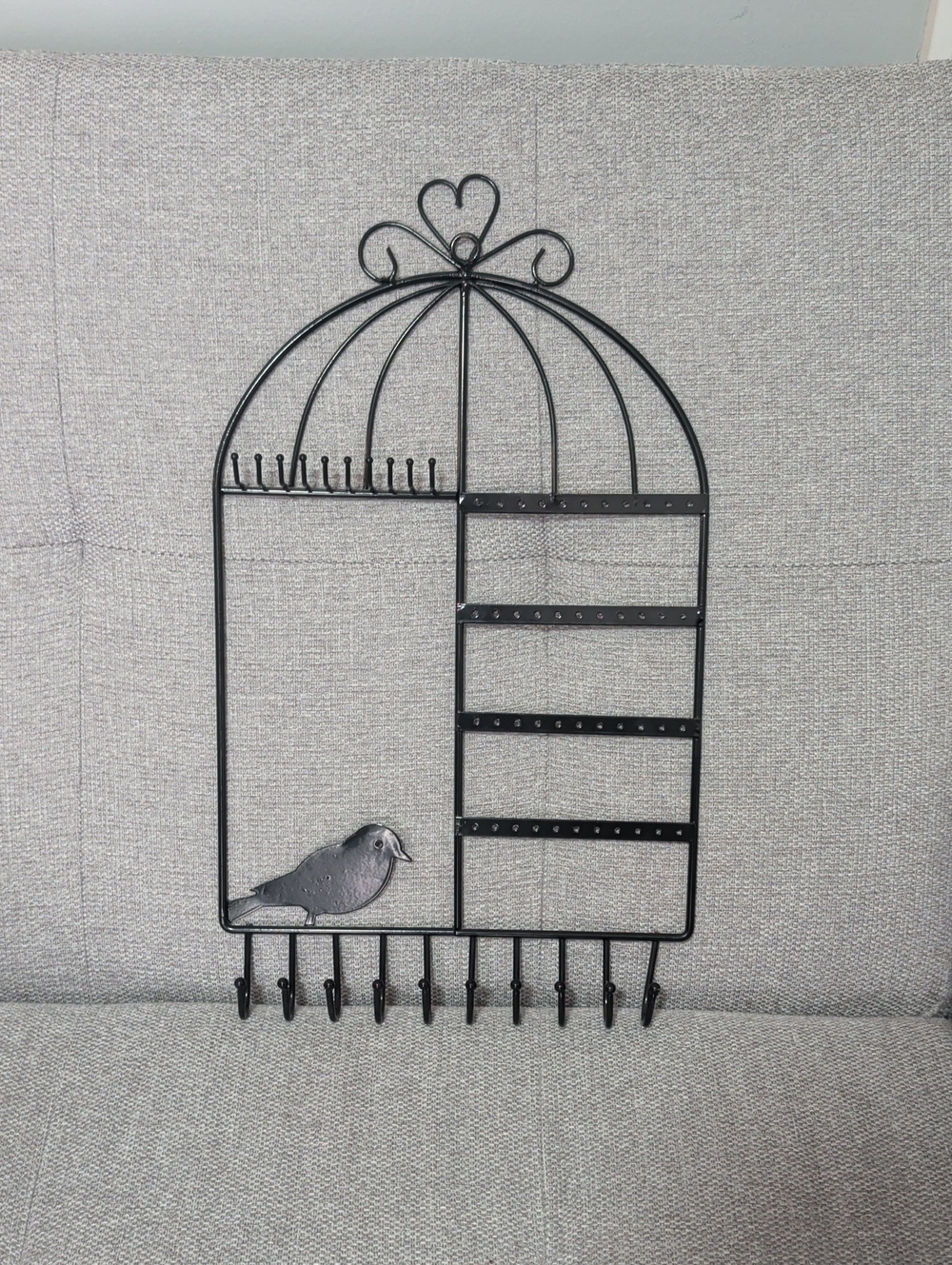 Black Birdcage Wall Jewelry Organizer - Metal Wall Decor
